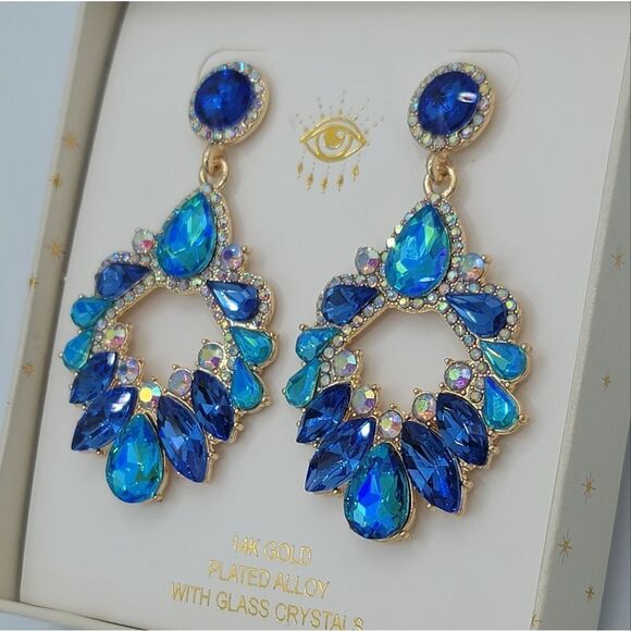 Eye Candy Earrings Luxe Blue Green Gold Plated Glass Crystals Earrings #545 - Picture 7 of 16